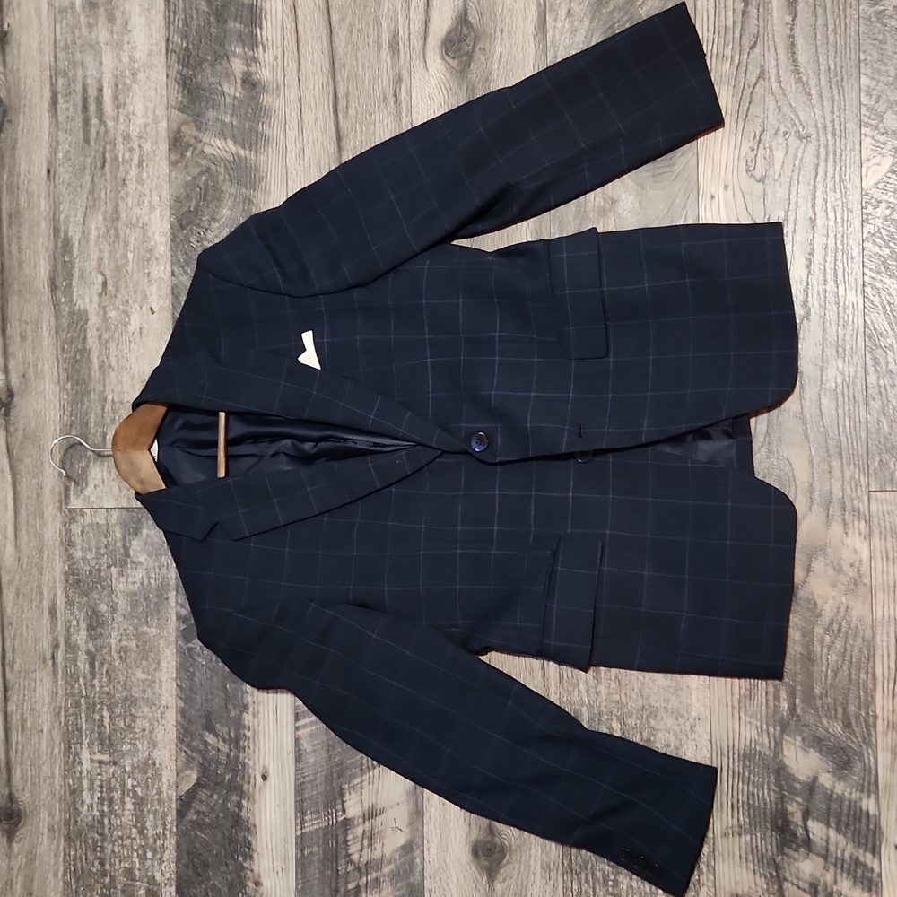 Zara Navy Plaid Blazer